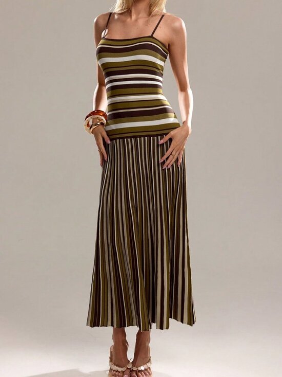 Dresses & Skirts - Multicolor Casual Women's Striped Knit Maxi Dress